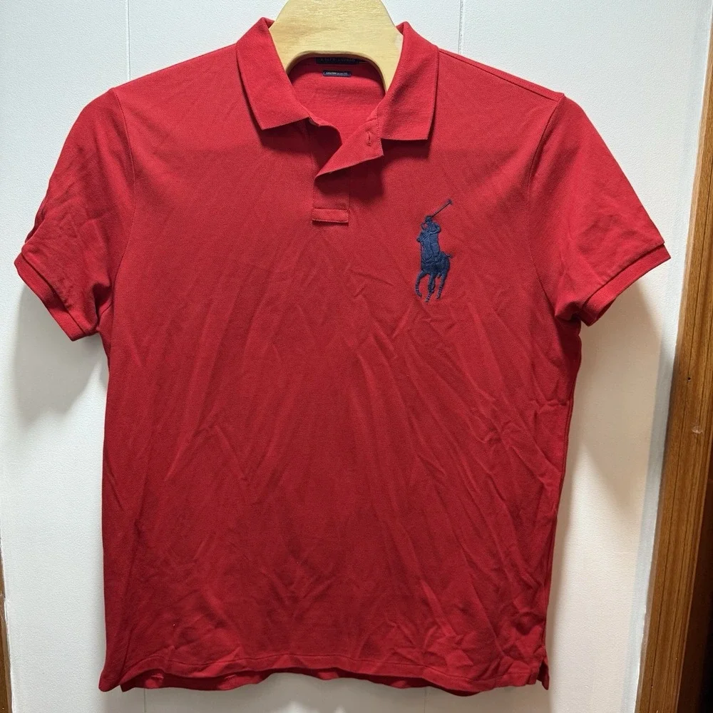 Polo Ralph Lauren Red Mens Size 2XL Oversized Logo Polo‎ Shirt Custom Slim Fit